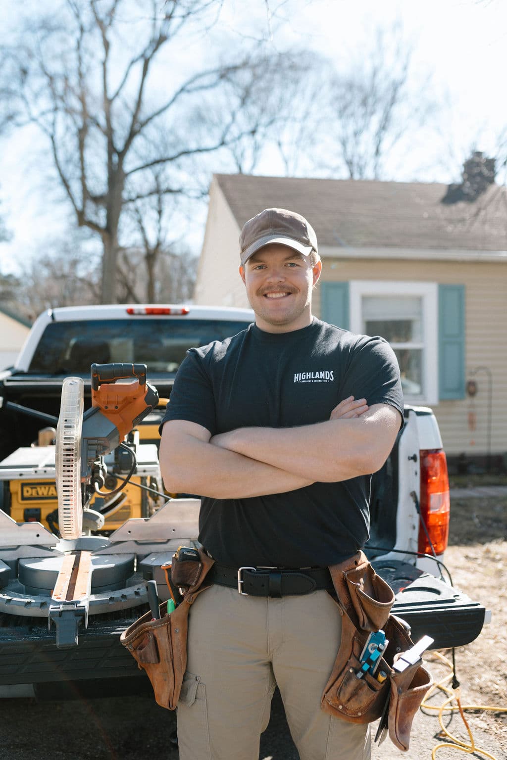 Adam Ginn of Highlands Carpentry beside his jobsite tools